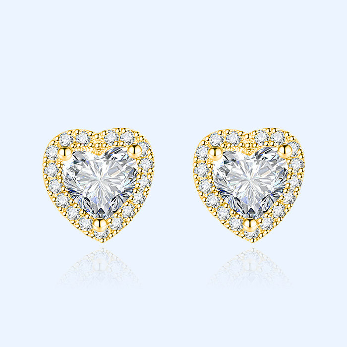 1 Pair Simple Style Heart Shape Inlay White Copper Zircon Ear Studs