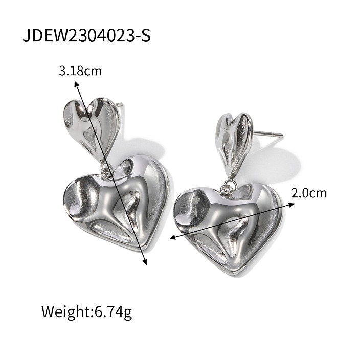 Collier de boucles d'oreilles plaqué or 18 carats en acier inoxydable en forme de cœur de style IG