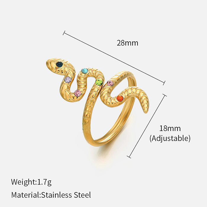 Fashion Snake Stainless Steel Inlay Rhinestones Open Ring