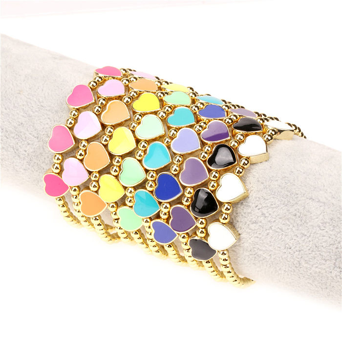 Colored Loving Heart Drop Oil Copper Bracelet For Women Autumn New Ins Design Metal Beaded Stitching Bracelet Factory Wholesale