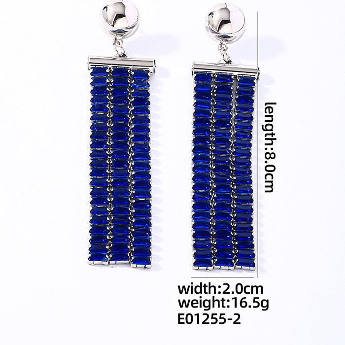 1 par de pendientes colgantes chapados en oro blanco con incrustaciones rectangulares redondas brillantes y brillantes