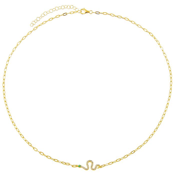 Bijoux élément serpent plaqué or véritable, collier en cuivre Zircon, chaîne de clavicule