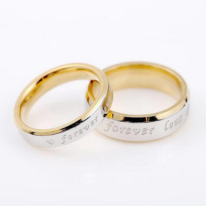 Atacado coreano letras titânio aço 18k ouro casal anel jóias