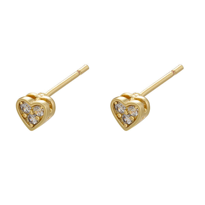Fashion Round Heart Shape Copper Ear Studs Inlay Zircon Copper Earrings