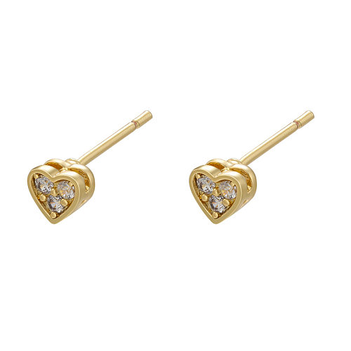 Brincos de orelha de cobre em formato de coração redondo fashion com zircão embutido