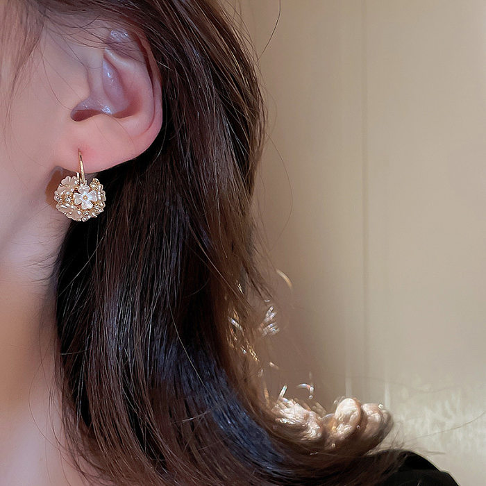 Boucles d'oreilles en Zircon avec incrustation de cuivre et fleur à la mode, 1 paire