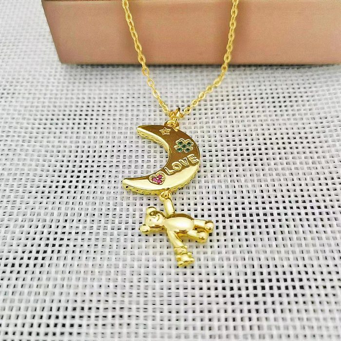 Simple Style Sun Moon Copper Irregular Plating Inlay Zircon 18K Gold Plated Pendant Necklace