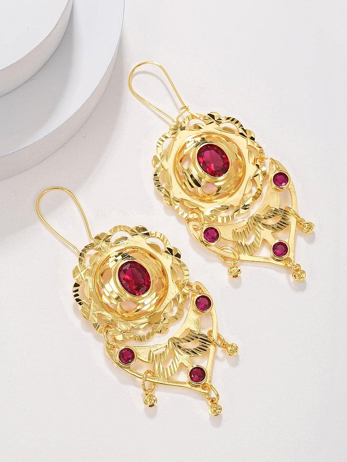 1 paire de boucles d'oreilles pendantes de Style romain brillant, incrustation de cuivre et de Zircon plaqué or 18 carats
