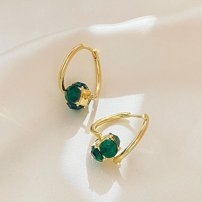1 Pair Vintage Style Round Copper Plating Inlay Zircon Drop Earrings