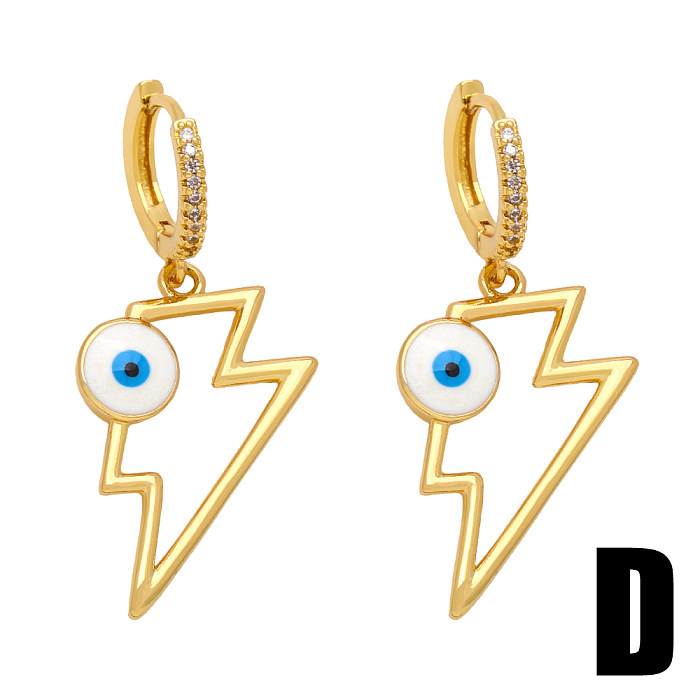 1 Pair Hip-Hop Devil'S Eye Lightning Enamel Plating Inlay Copper Zircon 18K Gold Plated Drop Earrings