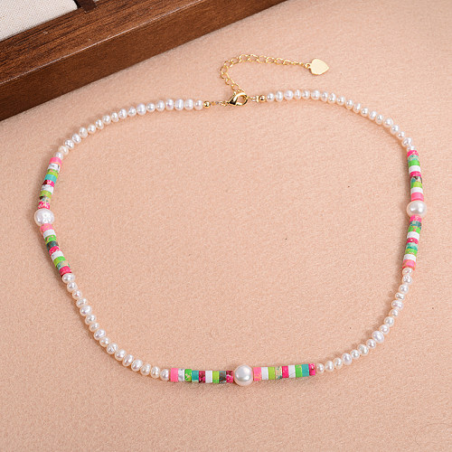 Modern Style Rainbow Copper Beaded Plating Inlay Natural Stone 14K Gold Plated Necklace
