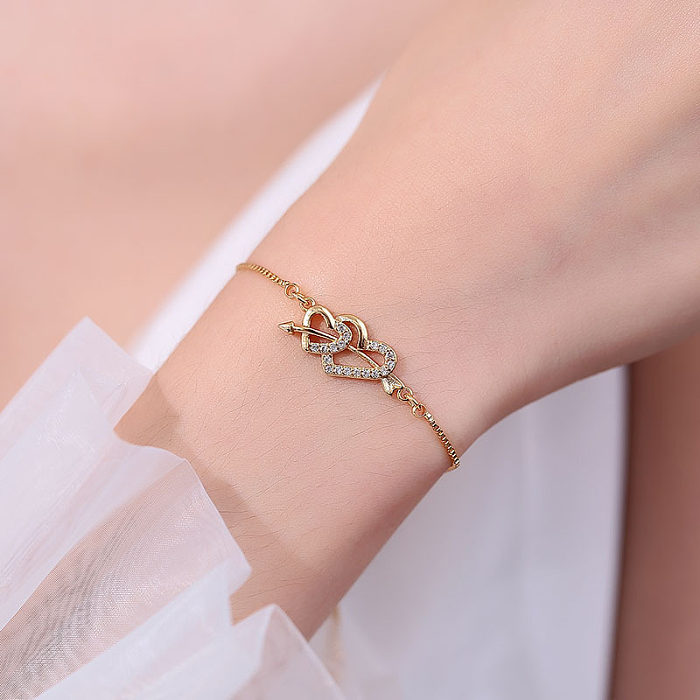 Bracelets en Zircon avec incrustation époxy en cuivre, feuille brillante en forme de cœur, fleur