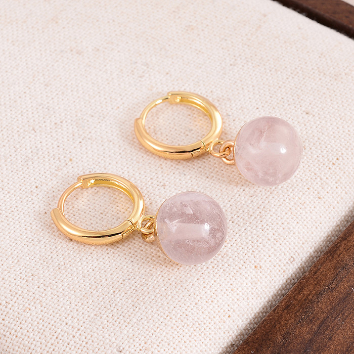 1 Pair French Style Simple Style Round Plating Inlay Copper Natural Stone 14K Gold Plated Earrings