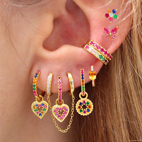 1 paire de boucles d'oreilles en Zircon plaqué cuivre, Style INS, en forme de cœur, papillon, à la mode