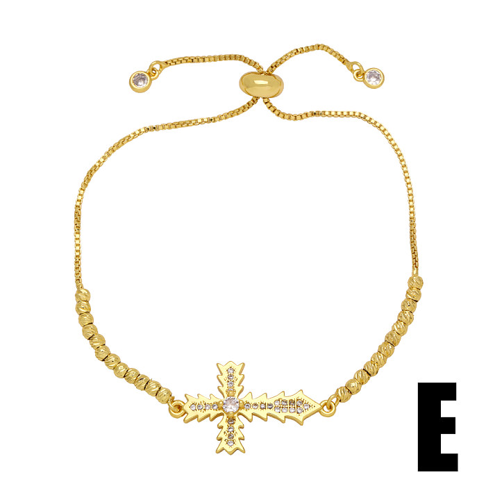 Original Design Streetwear Cross Copper Beaded Plating Inlay Zircon 18K Gold Plated Bracelets