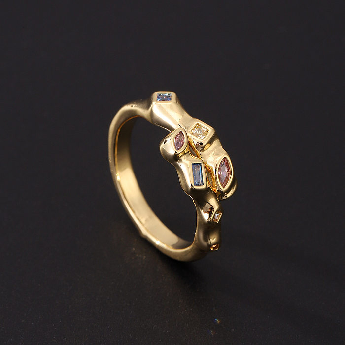 Vintage Style Moon Heart Shape Daisy Copper Plating Inlay Zircon 18K Gold Plated Open Rings