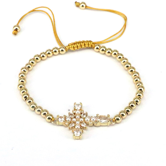 Simple Style Cross Copper Inlay Zircon Bracelets