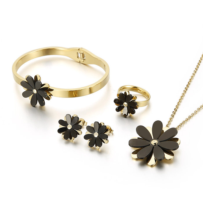 Casual Daisy Titanium Steel Plating 18K Gold Plated Jewelry Set