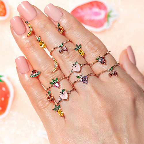 Nuevo Anillo bonito de fruta divertida con forma de manzana y uva, joyería al por mayor