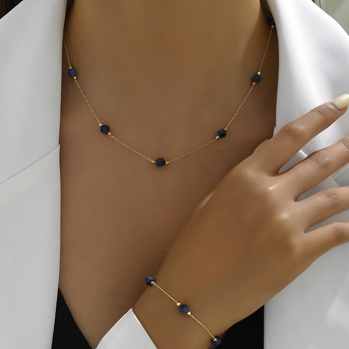 Elegant Solid Color Stone Copper Plating 18K Gold Plated Bracelets Necklace