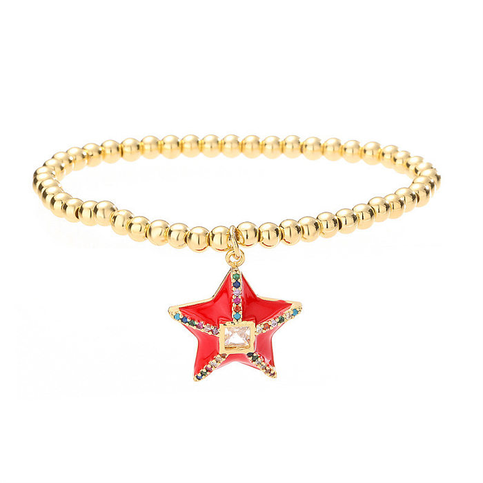 Vintage Style Star Copper Beaded Plating Inlay Zircon Gold Plated Bracelets