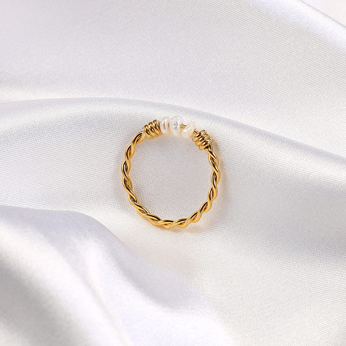 Retro Geometric Titanium Steel Pearl Plating Rings