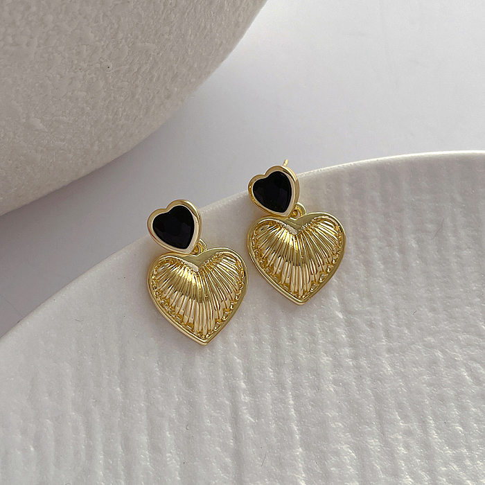 1 Pair Simple Style Heart Shape Inlay Copper Pearl Drop Earrings