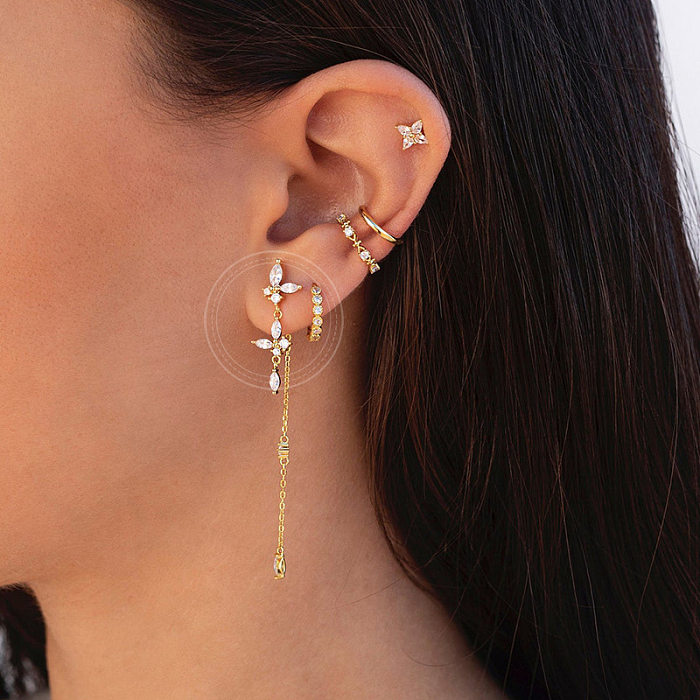 Boucles d'oreilles pendantes, 1 paire, Style Simple, placage papillon, incrustation de cuivre, pierres précieuses artificielles