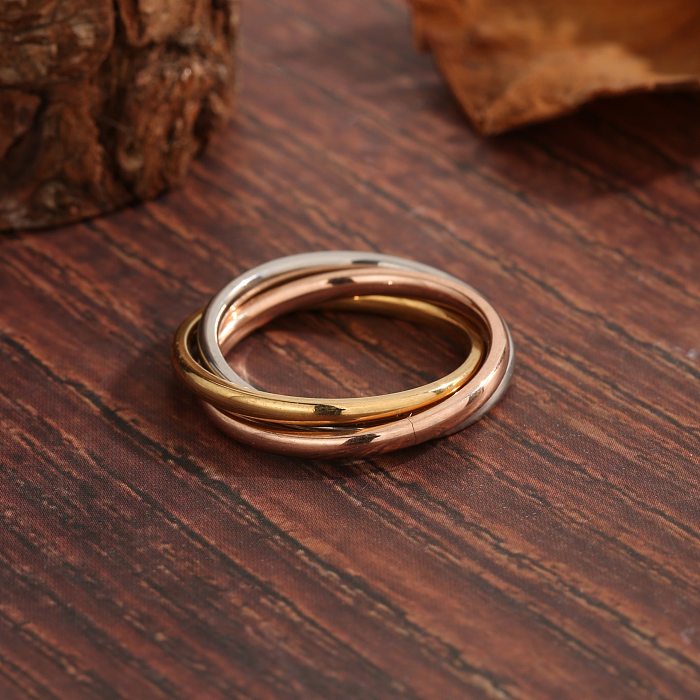 Basic Simple Style Commute Round Copper Plating Inlay Zircon 18K Gold Plated Rings