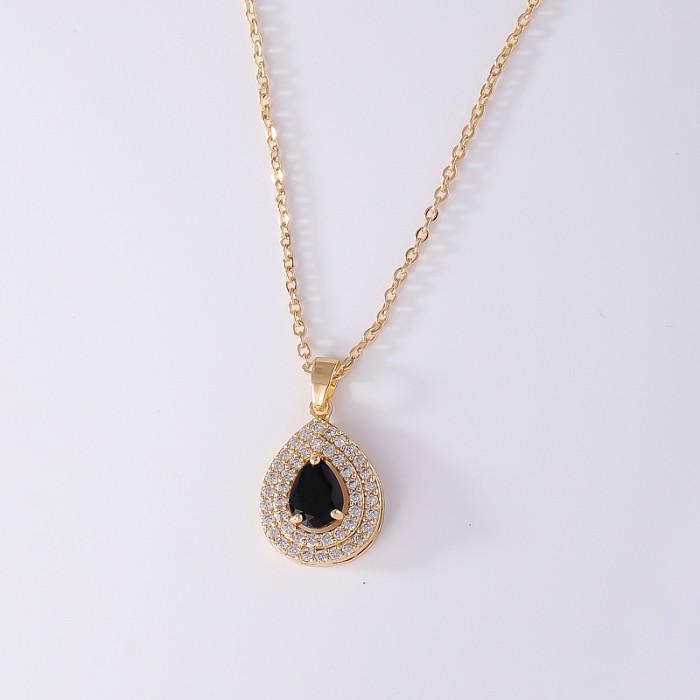 Retro Simple Style Water Droplets Copper Zircon Necklace Pendant In Bulk