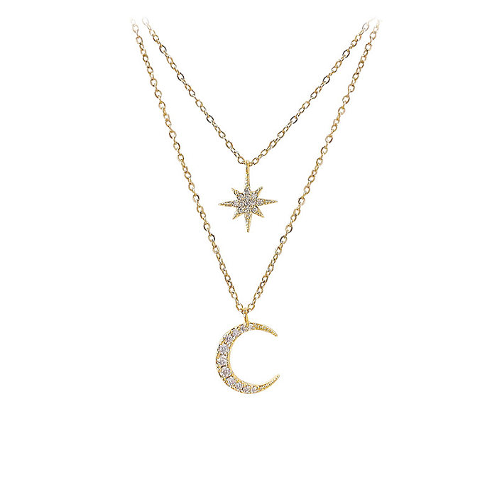 Fashion Moon Copper Star Zircon Necklace