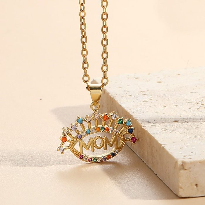 Elegant MAMA Letter Heart Shape Copper 14K Gold Plated Zircon Pendant Necklace In Bulk