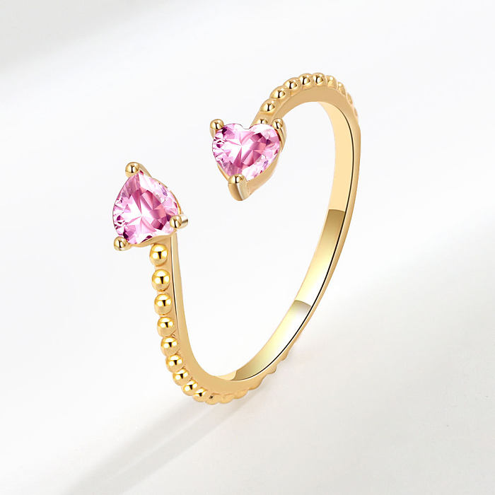 Moda coração forma chapeamento de cobre embutimento zircão anel aberto 1 peça