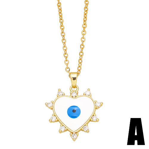 Simple Style Devil'S Eye Copper 18K Gold Plated Zircon Pendant Necklace In Bulk