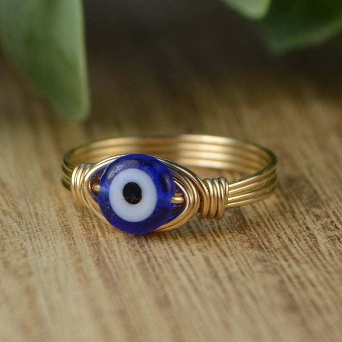 Anéis artesanais de cobre estilo olho do diabo em estilo moderno