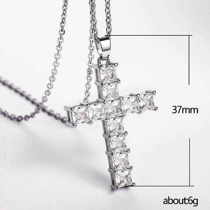 Modische Kreuz-Kupfer-Inlay-Zirkon-Anhänger-Halskette