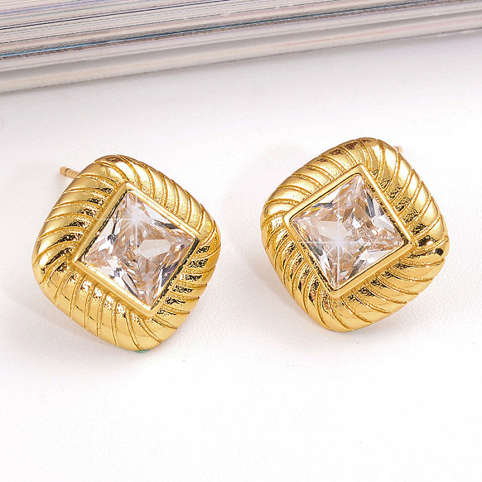 1 Pair Vintage Style Simple Style Oval Heart Shape Plating Inlay Copper Zircon 18K Gold Plated Ear Studs