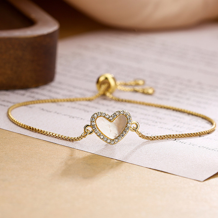 Simple Style Commute Heart Shape Copper Inlay Zircon 18K Gold Plated Bracelets