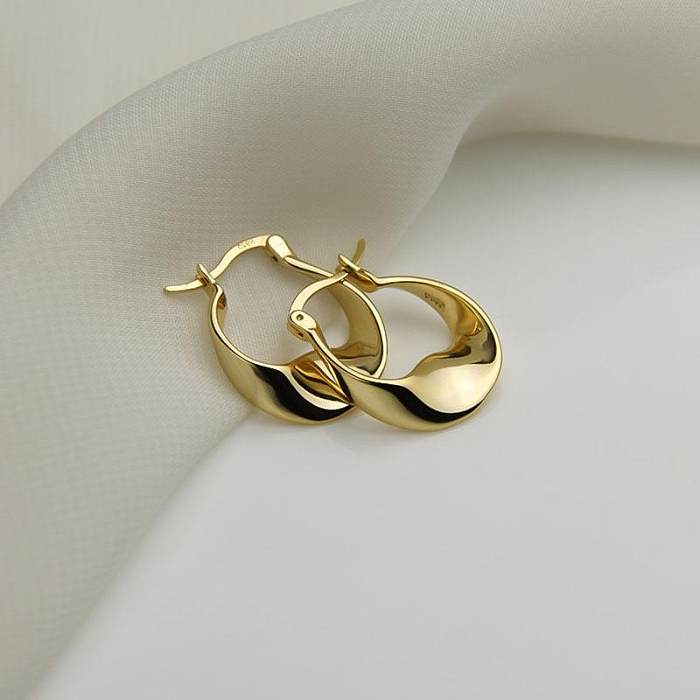 Boucles d'oreilles créoles en cuivre de couleur unie, style simple, 1 paire