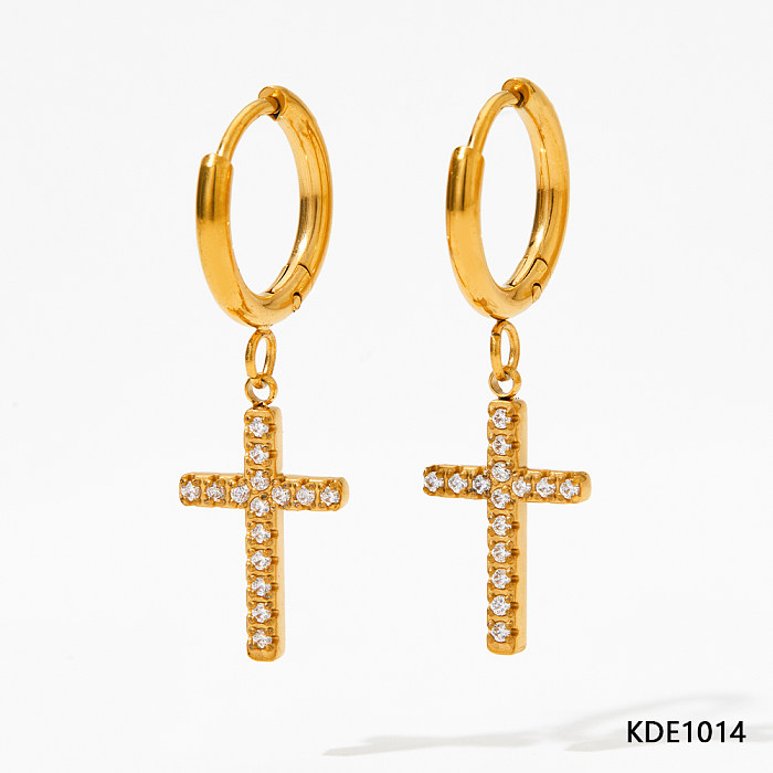 Simple Style Cross Stainless Steel Inlay Rhinestones Bracelets Earrings Necklace