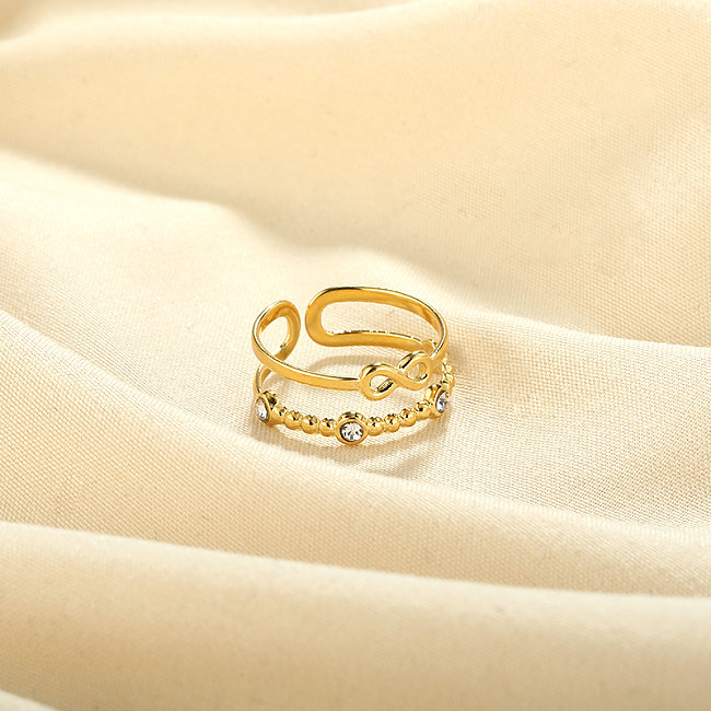IG Style Geometric Infinity Stainless Steel 18K Gold Plated Zircon Open Ring In Bulk