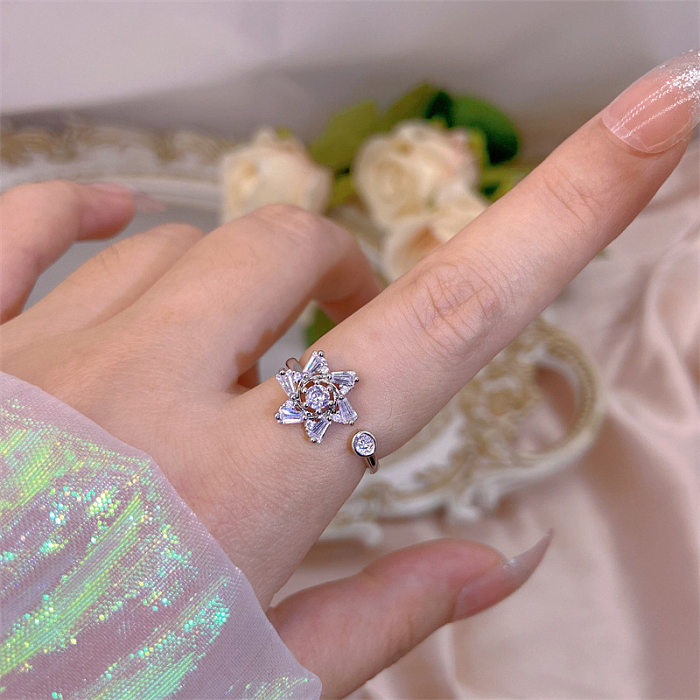 Simple Style Bow Knot Copper Plating Inlay Zircon Open Rings