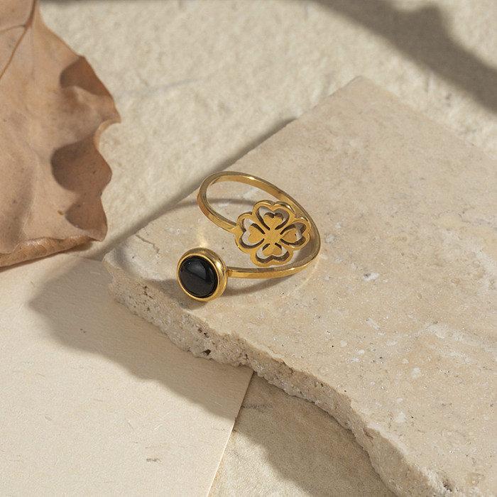 Anillos de diamantes de imitación chapados en oro de 18 quilates de acero inoxidable con mariposa de trébol de cuatro hojas geométricos de estilo IG a granel