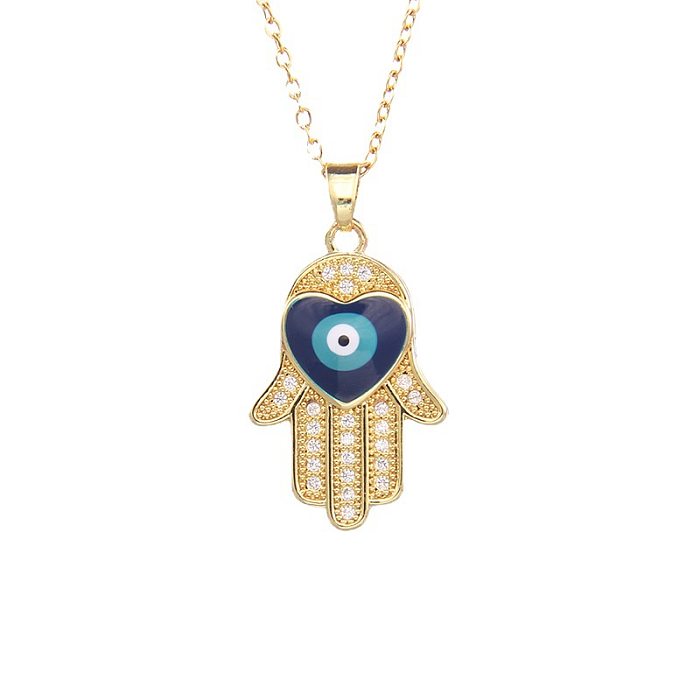Streetwear Devil'S Eye Hand Of Fatima Titanium Steel Copper Zircon Pendant Necklace In Bulk