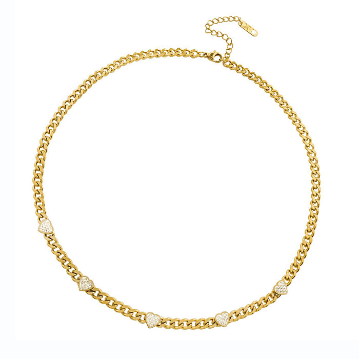 Fashion Heart Shape Titanium Steel Inlay Rhinestones Bracelets Necklace