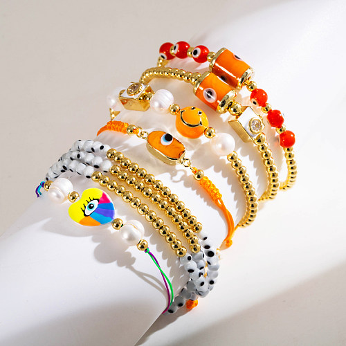 INS Style œil du diable corde de perles d'eau douce cuivre perlé émail placage bracelets plaqués or 18 carats