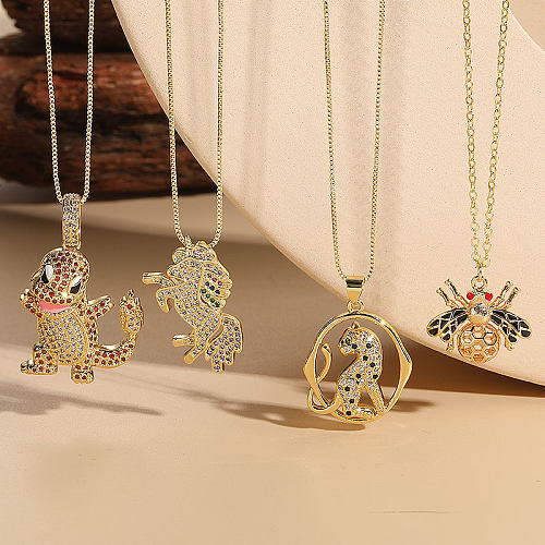 Elegant Luxurious Classic Style Animal Copper Plating Inlay Zircon 14K Gold Plated Pendant Necklace