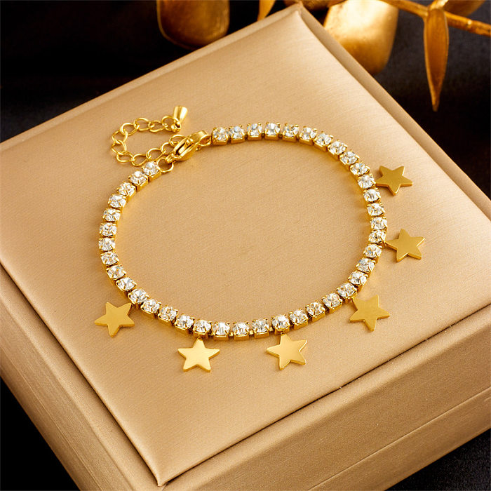 Elegante Lady Star Titanstahl-Armband-Halskette mit Intarsien und Strasssteinen