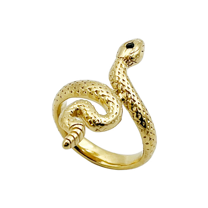 Vintage Style Exaggerated Snake Stainless Steel Metal Polishing Plating Inlay Zircon Gold Plated Rings