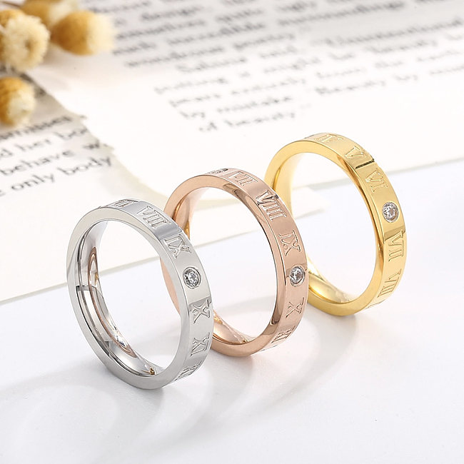 Simple Style Letter Stainless Steel Polishing Zircon Rings 1 Piece